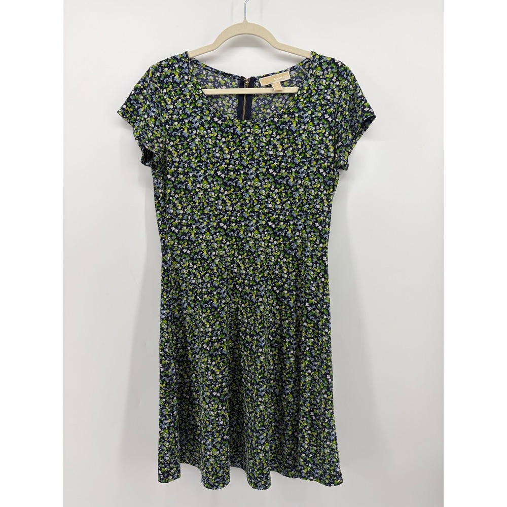 MICHAEL Michael Kors‎ M Floral Fit Flare Dress Short Sleeve Scoop Neck Zipper